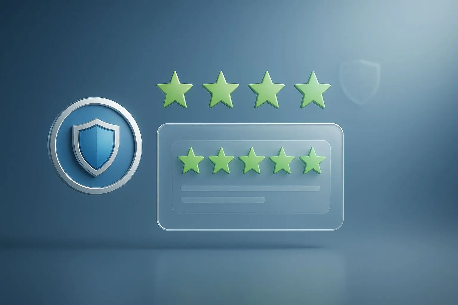 Vertrouwelijke banner met sterren, reviewvenster en veilig merkimago