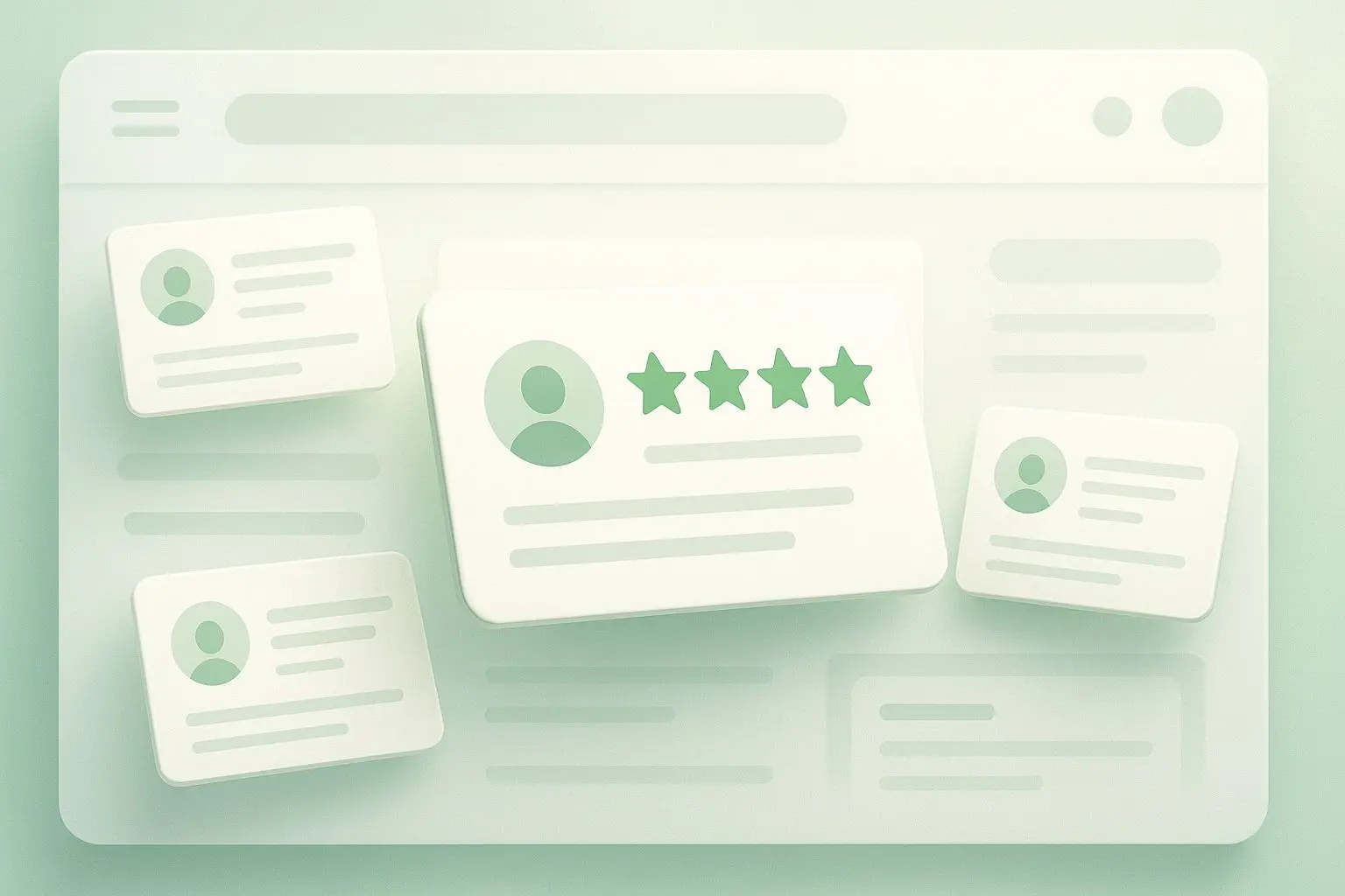 Illustratie van reviewplatform met sterren en samenvattende quotes