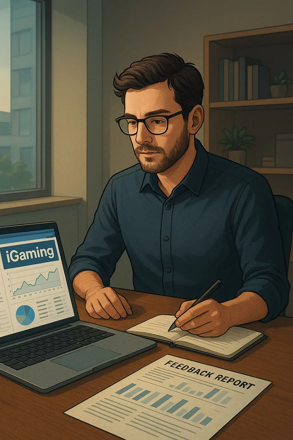 Illustratieve auteurafbeelding van een analist die reviews onderzoekt
