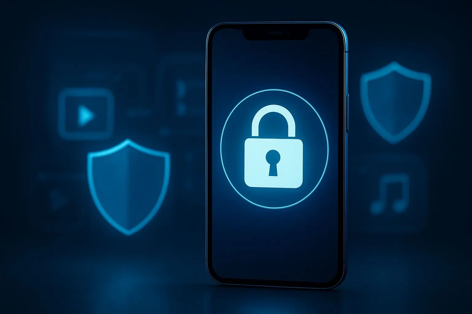 Smartphone met sloticoon en beveiligingssymbolen