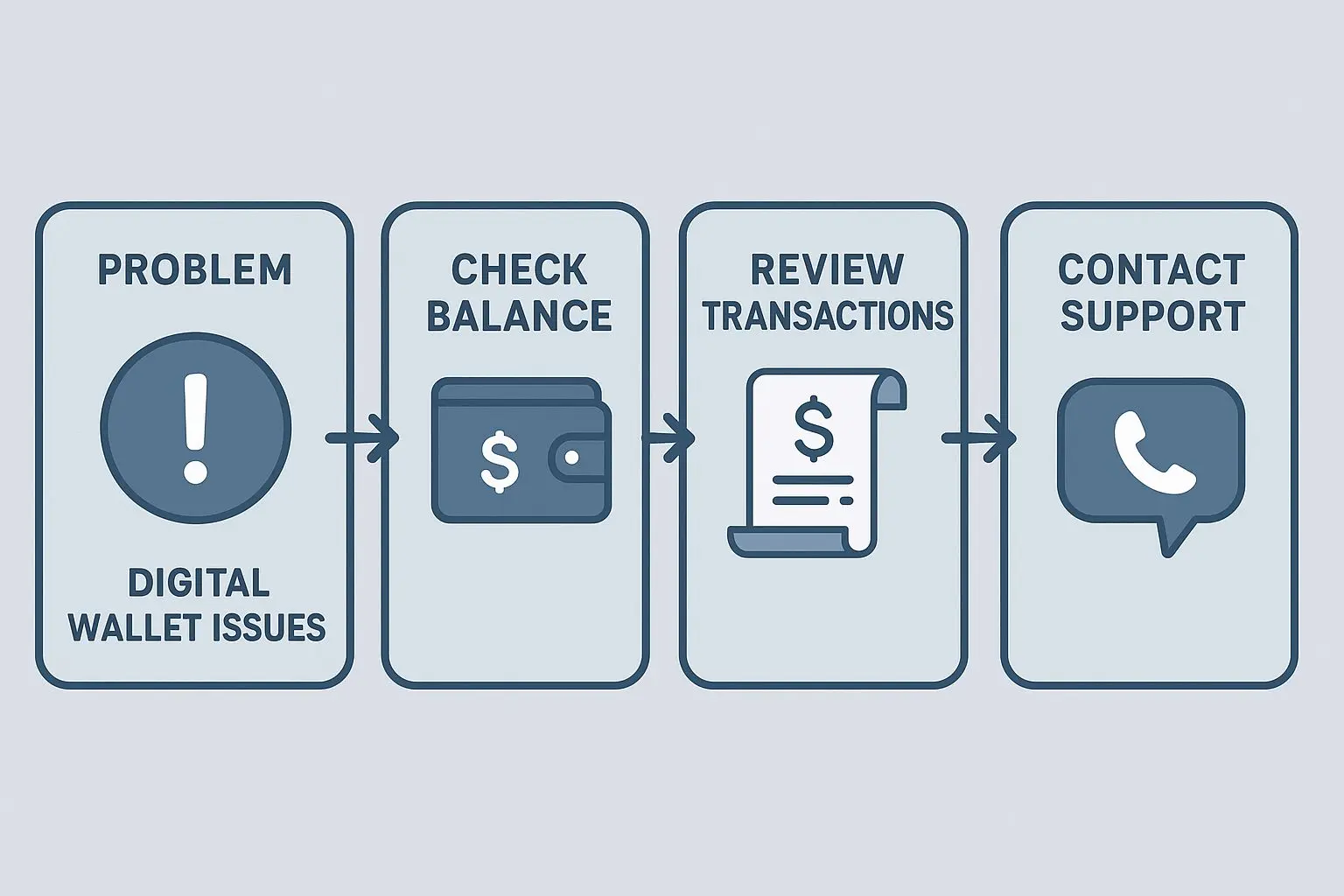 Infografiek van probleem naar saldo controle, transacties en support