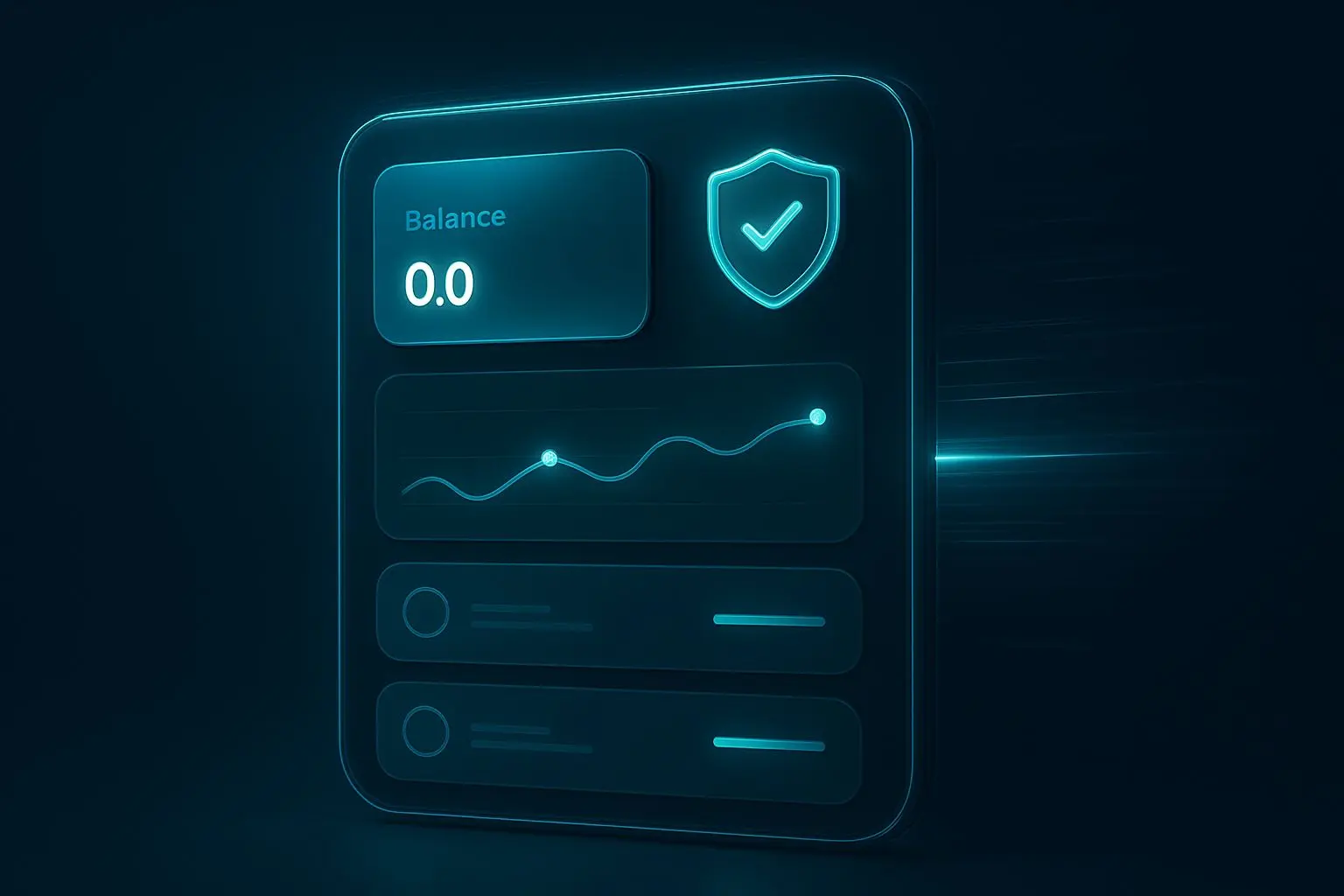 Abstracte digitale wallet interface met focus op veiligheid, snelheid en gemak