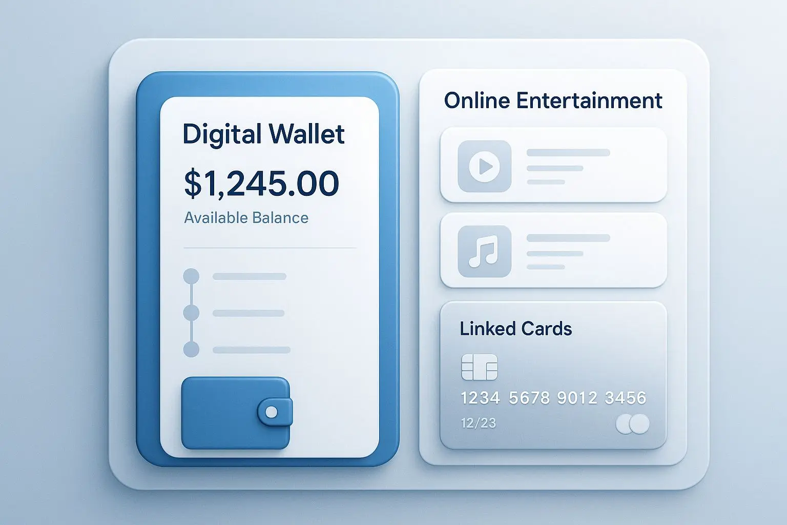 Digitale wallet gekoppeld aan een accountdashboard met saldo en transacties