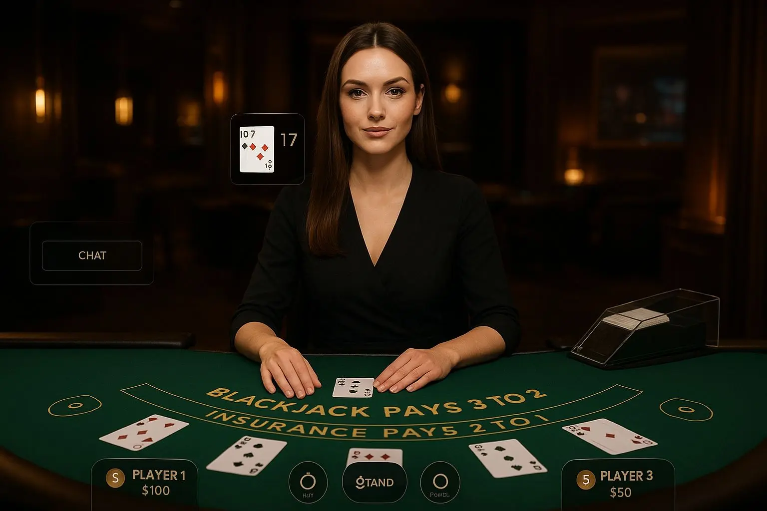 Live blackjackomgeving met dealer en duidelijke spelersinterface