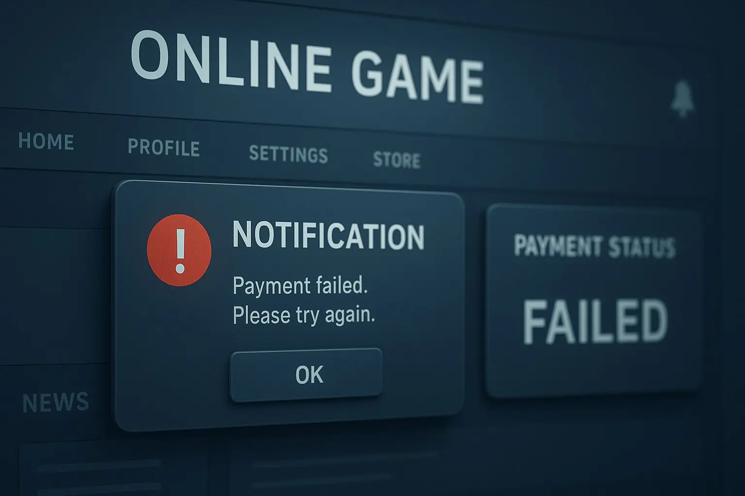 Interface met melding over technisch of financieel probleem