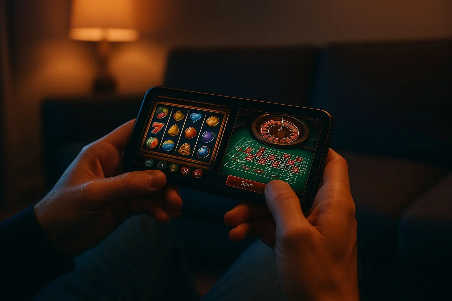 Speler gebruikt smartphone voor mobiele online speelinterface