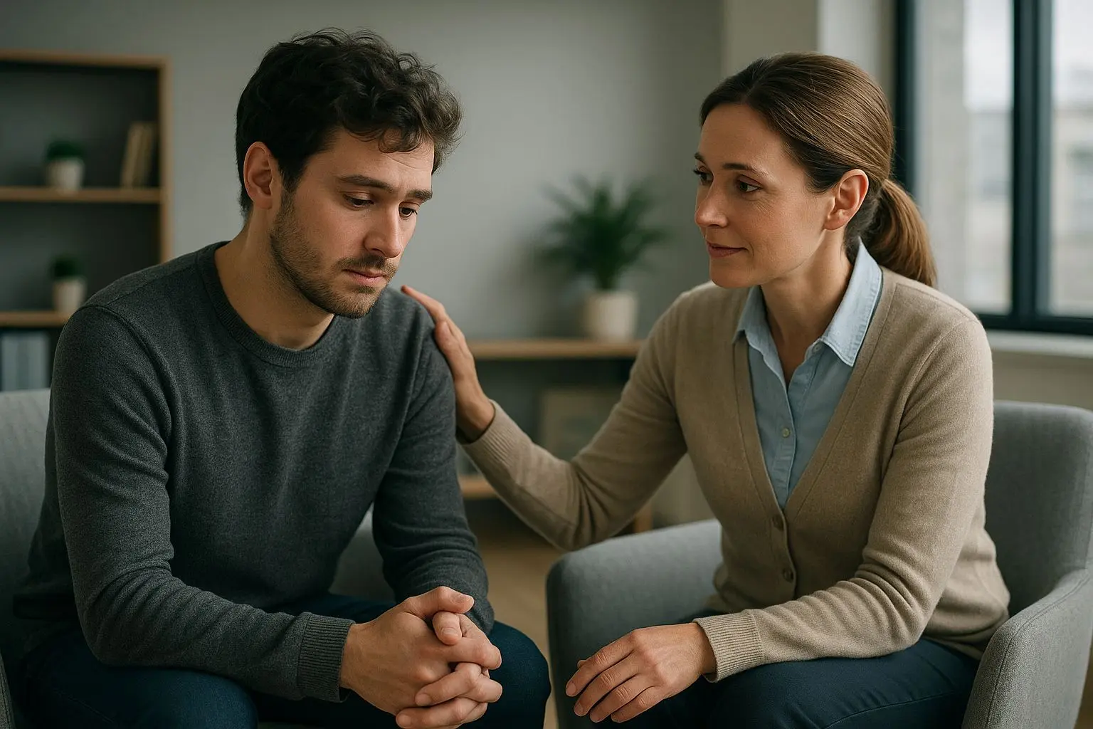 Persoon in gesprek met een supportmedewerker over verantwoord speelgedrag