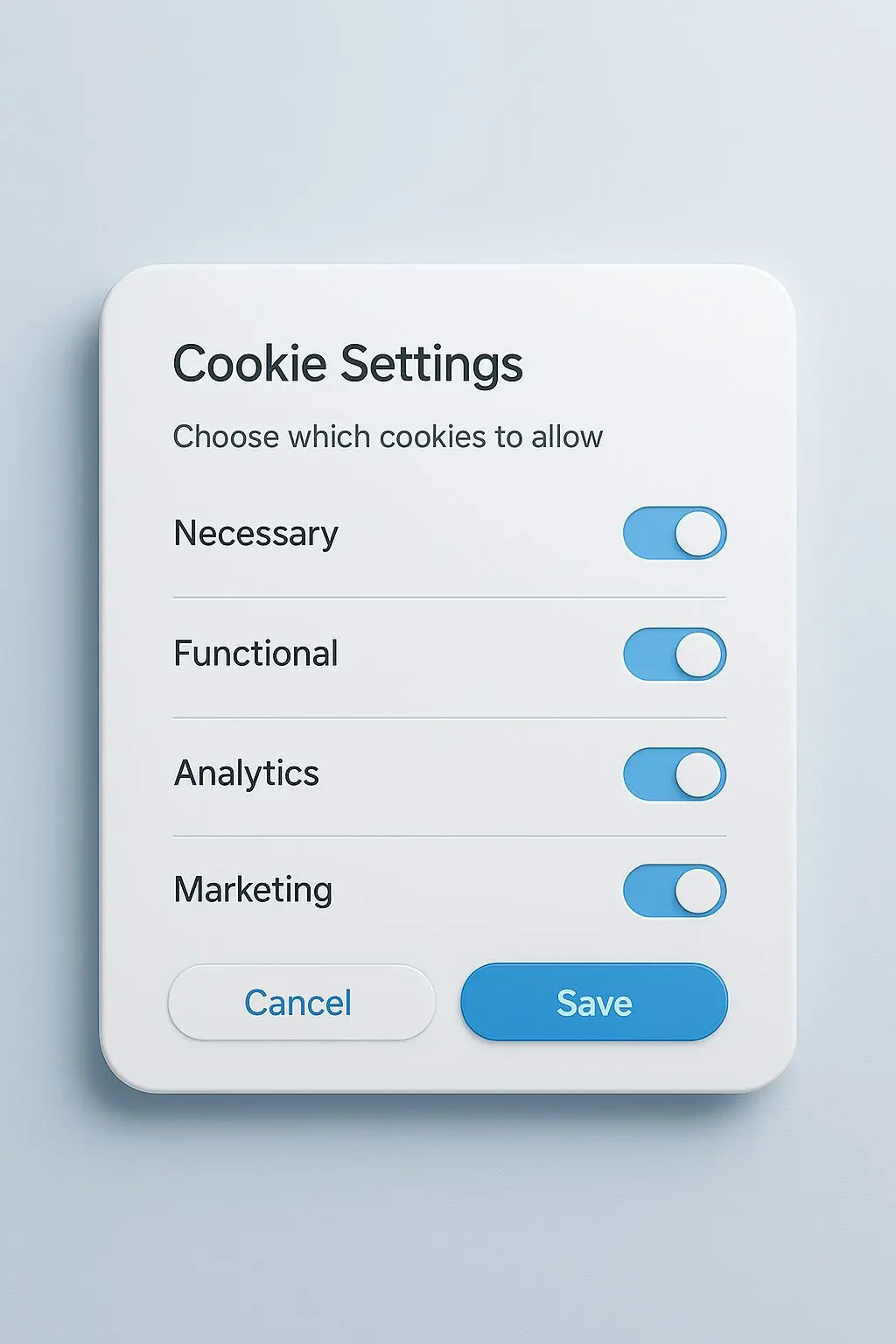 Cookie-instellingen met schakelaars voor verschillende categorie&euml;n