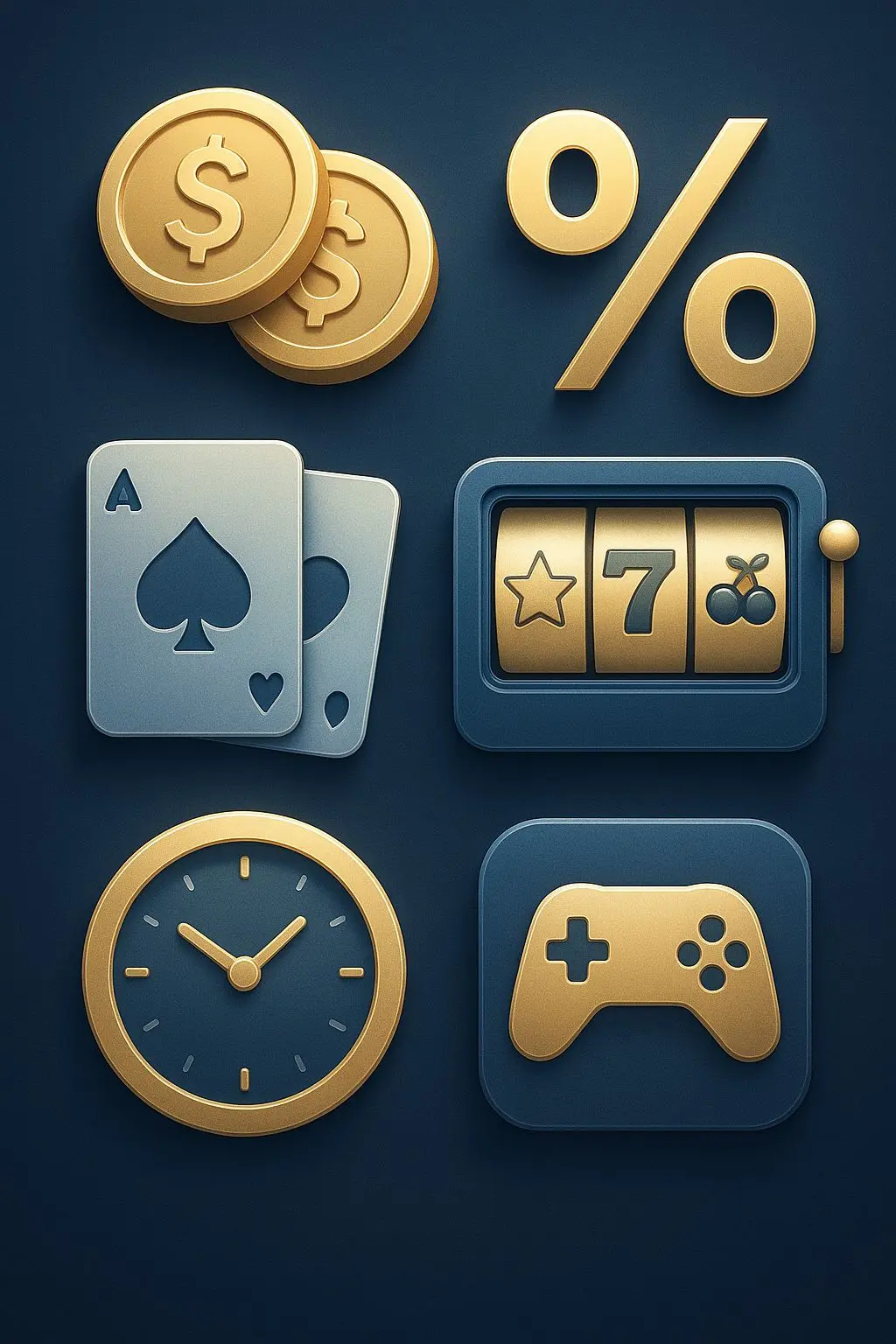 Overzicht van bonusonderdelen met pictogrammen voor percentage, klok en spellen