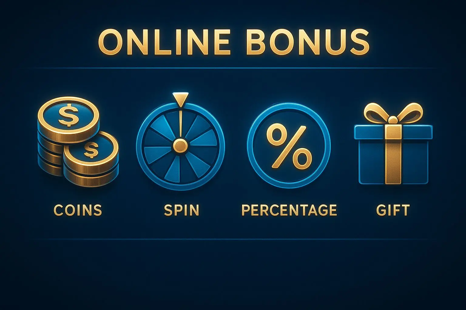Verschillende soorten bonussen met munten, cadeau en percentagepictogrammen